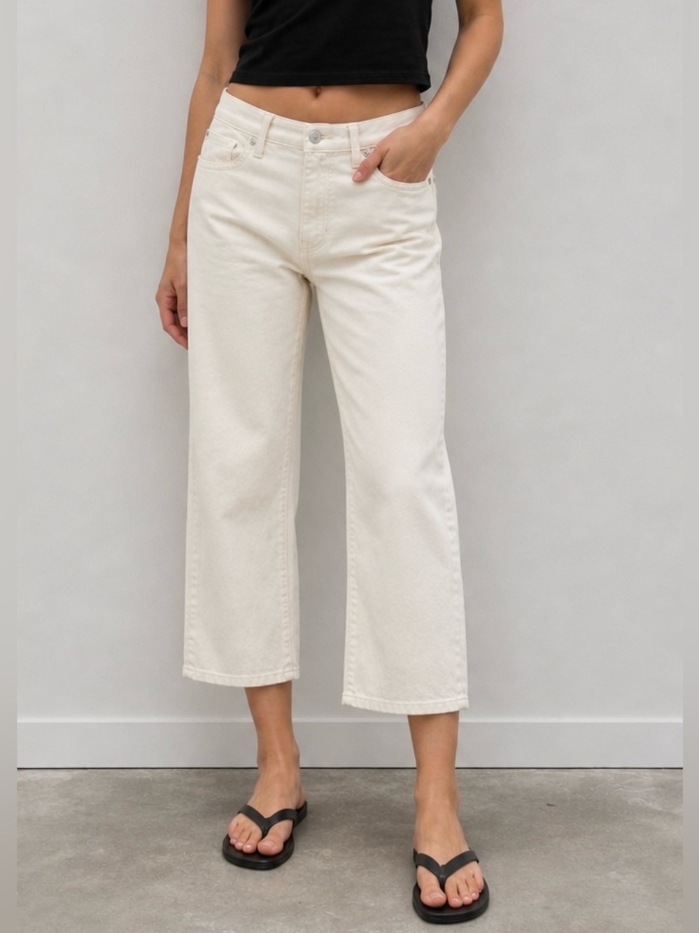 Banana Republic White High Rise Wide Crop Jeans